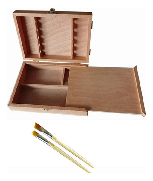 Caja Artística De Madera 23x16x6.5cm Artmate + 2 Pinceles 0