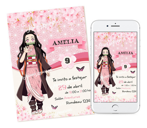 Kit Imprimible Nezuko Kamado De Demon Slayer Textos Editable 0