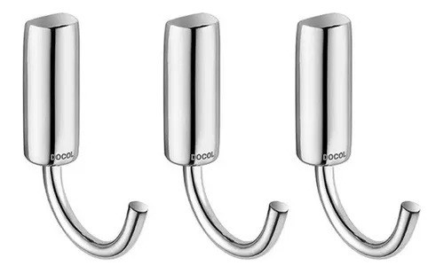 Gancho Cabide Simples Inox Parede Banheiro Docol Kit C/3 0