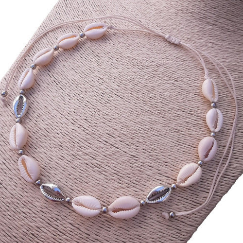 Collar Choker De Caracoles Buzios Naturales Acero Regulabl 0
