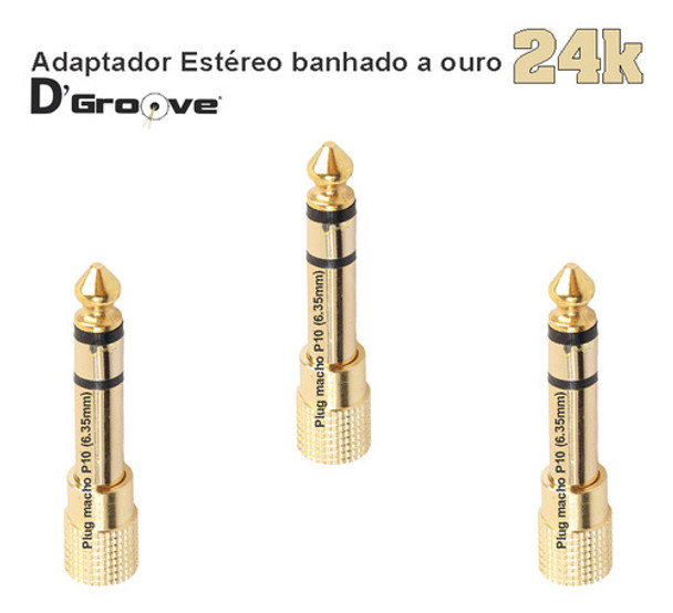 Adaptador Plug P2/p10 Kit Estéreo Blindado 24k Ouro Com Nota 0