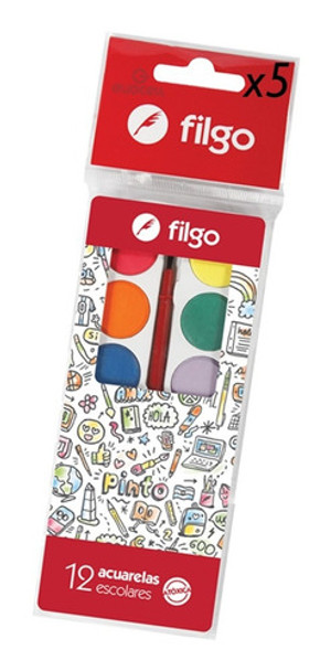 Acuarelas Filgo 12 Colores Con Pincel X 5 Unidades 0