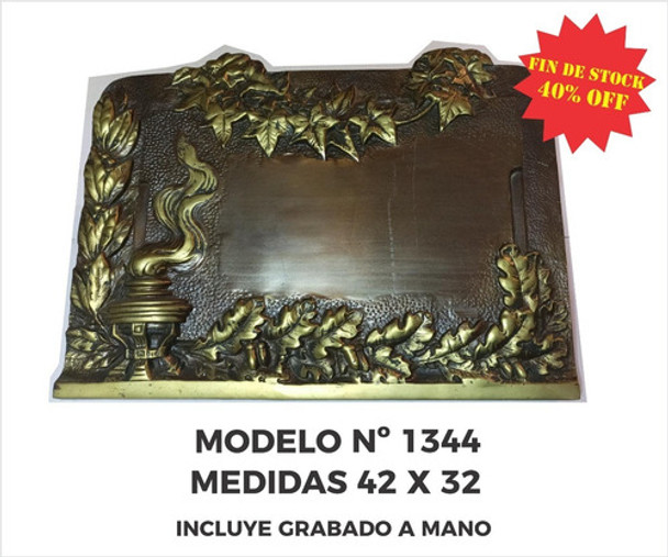 Placa Funebre Bronce                  Nº 1344 Grabado Gratis 0