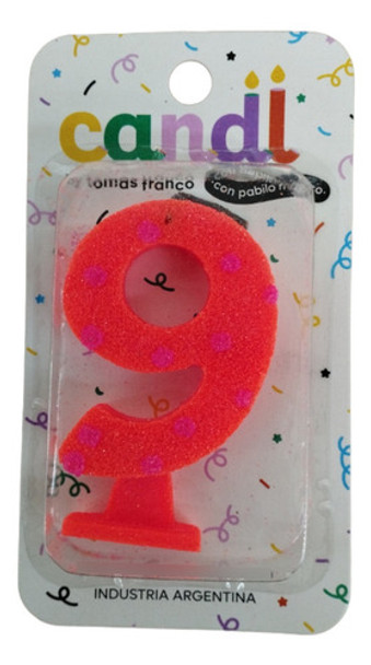 Vela Numero Naranja Fluo Con Lunares Nº9 0