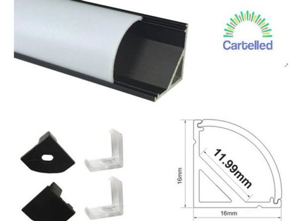 Perfil Angular Negro Esquinero 3mts Con Accesorios Para Led 0