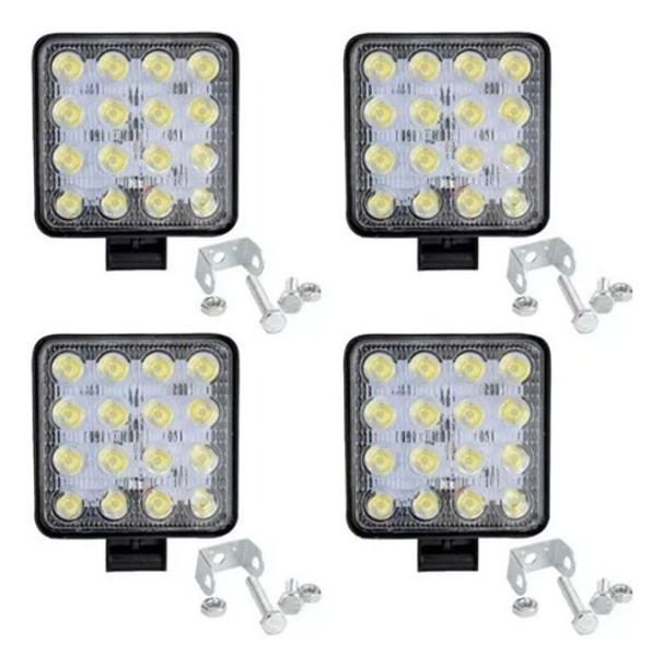 Kit X4faro Led Cuadrado 16 Led 48 Watts 12/24v Moto Auto 4x4 0
