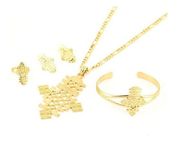 Etiope Cadena De Collar Con Colgante De Joyeria Arete Pulser 0