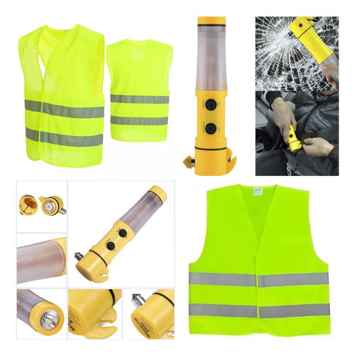 Kit Emergencia 4 Chalecos Reflectivos + 1 Linterna 6 En 1 0