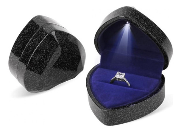 Estuche Caja Corazon Para Anillo Alianza Con Led Estrellado 0