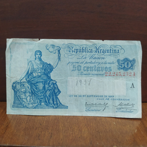 Antiguo Billete 50 Centavos Caja De Conversión Bottero 1528 0