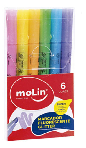 Marcador Fluorescente Glitter Bolsa C/ 6 Cores - Molin 0
