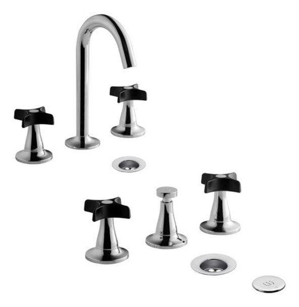 Combo Griferias Fv Petalo Negro Lavatorio Y Bidet 0