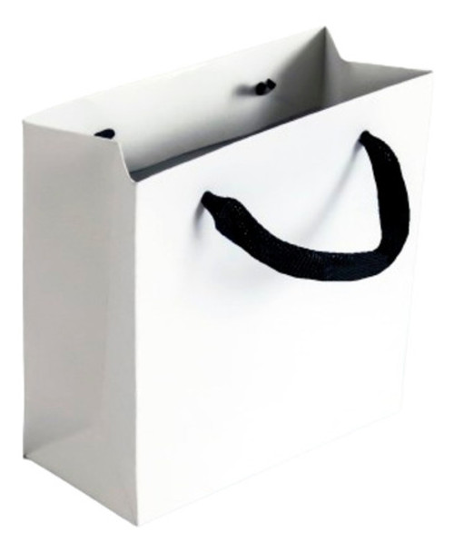 Bolsa Cart. Blanca - 16x16x07 Cm - Manija Negra - Pack 10 0
