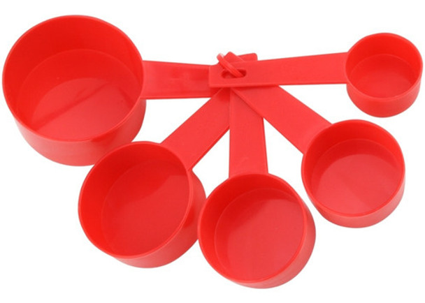 Conjunto Colheres De Medida Vermelho Em Plástico 5 Peças 0