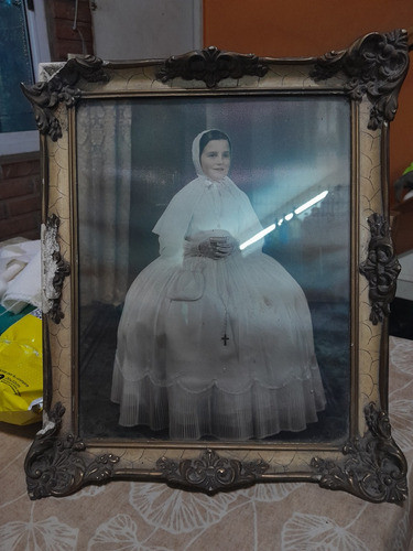 Antiguo Cuadro Con Marco Vestido Comunión!!! 0
