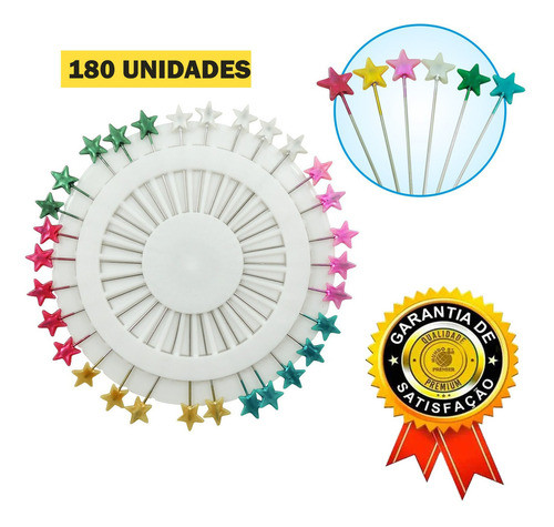180 Alfinetes Cabeça Estrela Colorido 55m Costura Patchwork 0