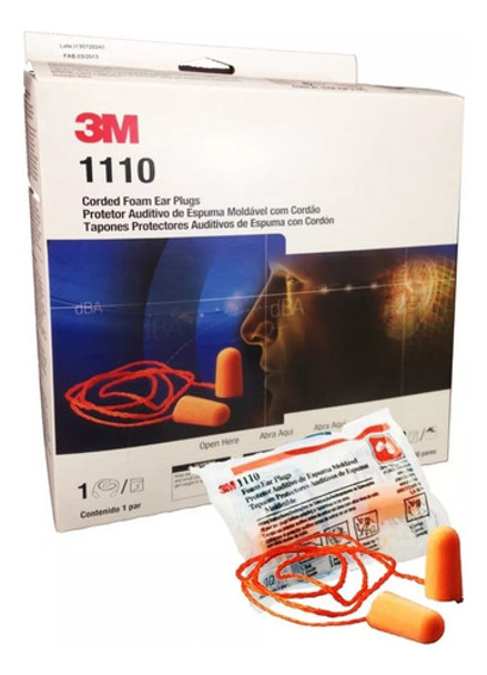 Kit Com 100 Unidades Protetor Auricular 1110  C/ Cordão 3m 0