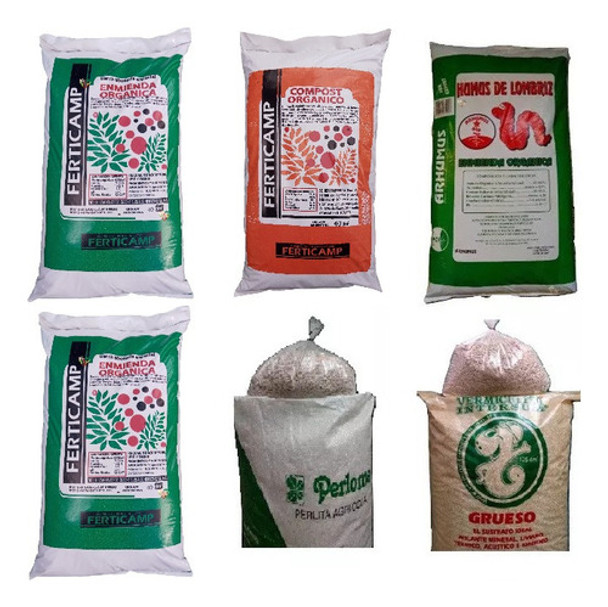 2 Tierra Fértil X 40 Litros / Dm3 + 1 Compost X 25 Lts + 1 Humus X 25 Lts+ 1 Perlita X 10 Lts + 1 Vermiculita X 5 Lts 0