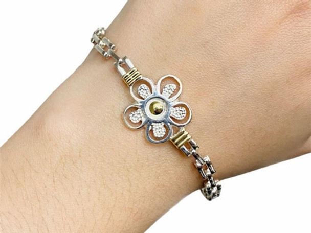 Pulsera Plata Y Oro Mujer Flor. Regalo. Belgrano 0
