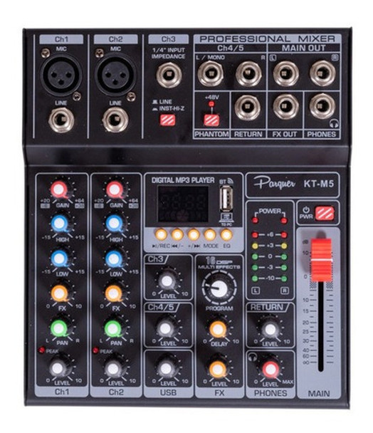 Consola Mixer Parquer 5 Canales Phantom Power Usb Bluetooth 0