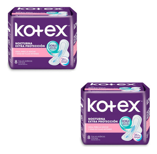 Kit X 2 Kotex Nocturna Extra Proteccion 8u 0