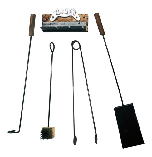 Cepillo Pala Pinza Atizador Asado Parrilla Asador Soporte 0
