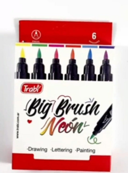 Marcadores Neon Trabi Punta Pincel Grandes Big Brush Fluo X6 0