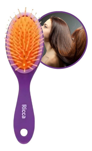 Escova Cabelo Oval Midi Purple Pequena Roxa Almofadada Ricca 0