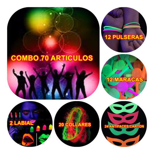 Combo Cotillon Fluo 70 Art. Carnaval Carioca Económico 0