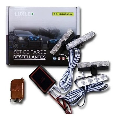 Kit 4 Faros Led Azules Destellantes Con Control Remoto 0