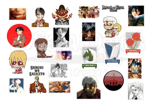 Pack Stickers - Attack On Titan  X 24 Unidades - L3p - Anime 0