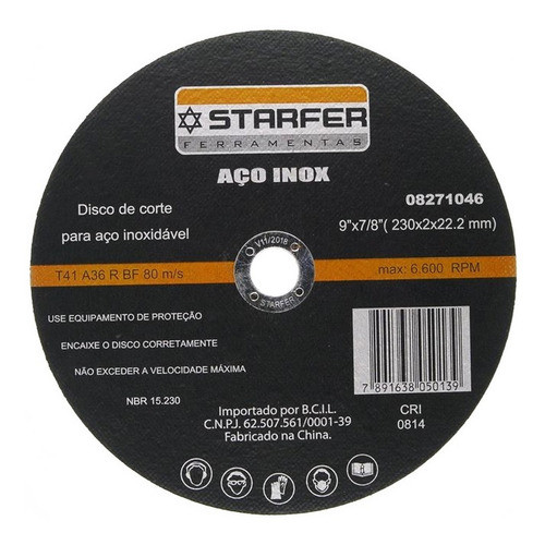 20un Disco De Corte Metais Inox 9x7/8 Starfer 0
