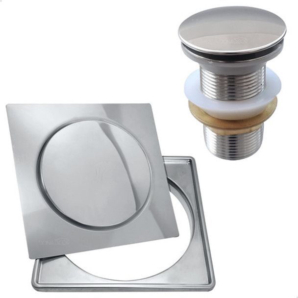 Kit Banheiro Porta Ralo Click Inox 15cm E Ralo De Pia 40mm 0