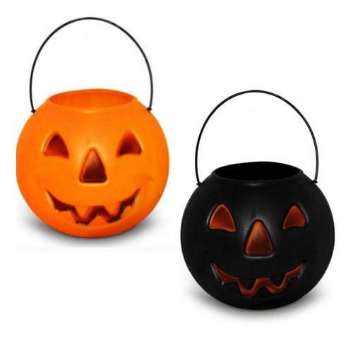 Kit 2 Baldes Abóbora C/alça Laranja E Preto Halloween Festa 0