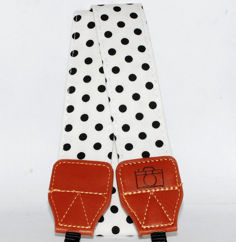 Correa Lunares Negros Fondo Blanco Camara Reflex Mirrorless 0