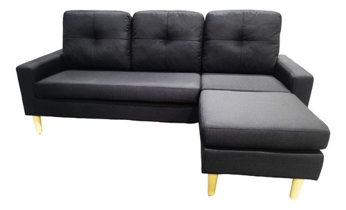 Sofá Negro 3 Cuerpos Con Chaise + 2 Posa Vasos 0