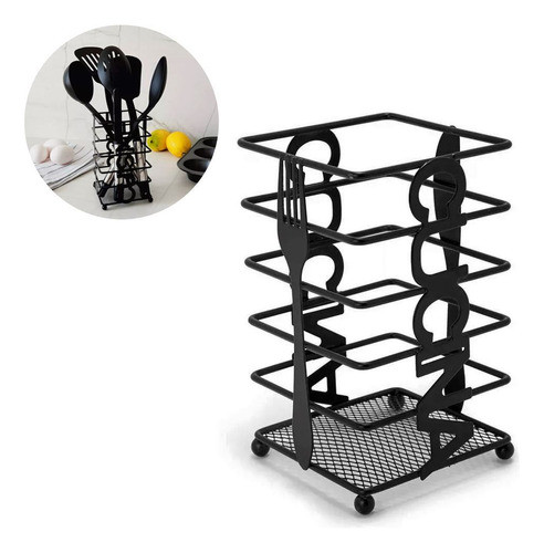 Soporte Para Cubiertos Mesada En Metal Negro Calado 0