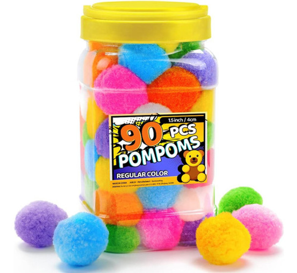 Pom Poms Multicolores Suaves Y Esponjosos En Tarro 4cm 90pcs 0