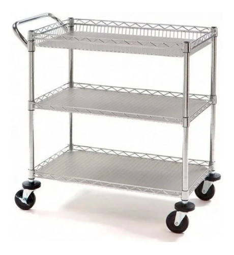 Carrinho De Chá Em Aço Cromado 3 Prateleiras E Rodas 0