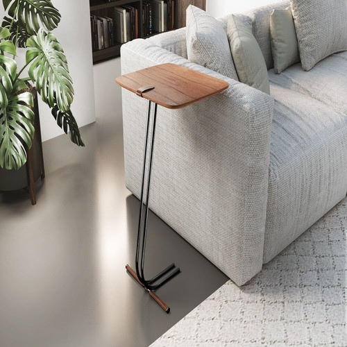 Mesa De Apoio Para Sofá Castanho Com Base Em Metal Ch 0