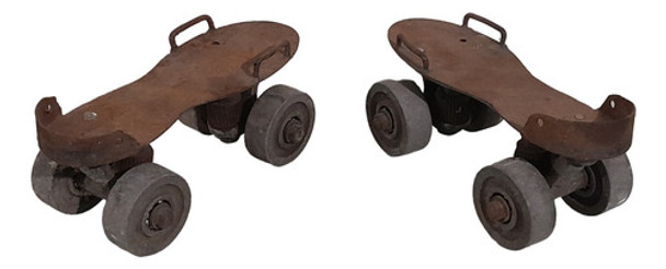 Antiguo Vintage Par Patines Metal Con Ruedas Largo 21cm 0