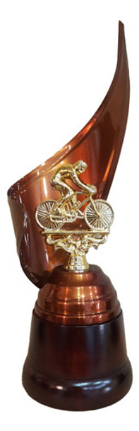 Trofeo Metálico Alegoría Base Madera Ciclismo 28 Cm 0