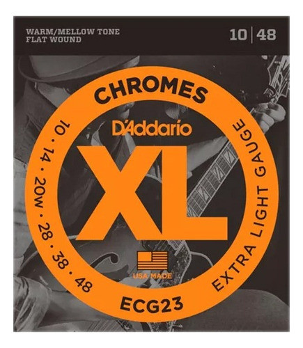 Encordado Daddario Ecg23 Chromes Flatwound Ext Light 010-048 0