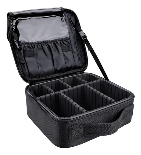 Bolso De Maquillaje Portátil Negro Pequeño Con Divisores 0