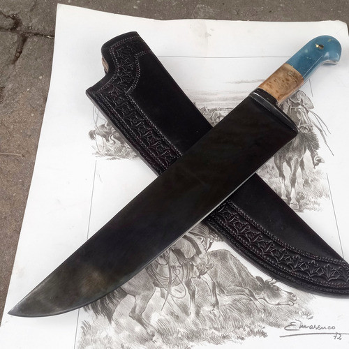 Cuchilla Grande Pavonada Acero Carbono 5160 31,2 Cm Hoja 0