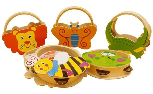 Pandereta Infantil De Madera Animales Didáctico Estimulación 0