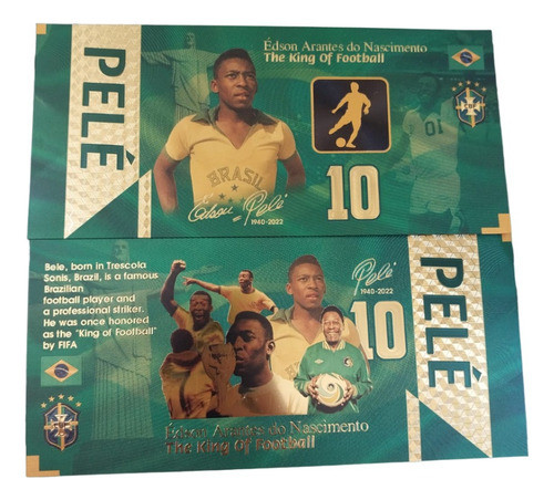 Billete Premium Foil Oro Futbol Souvenir Pele 10 Reales 02 0