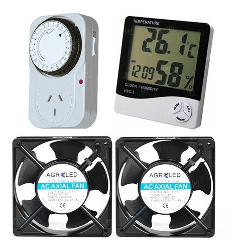 Kit Ventilacion Cooler Agroled 4 Pulgadas 2u Con Timer Y Htc 0