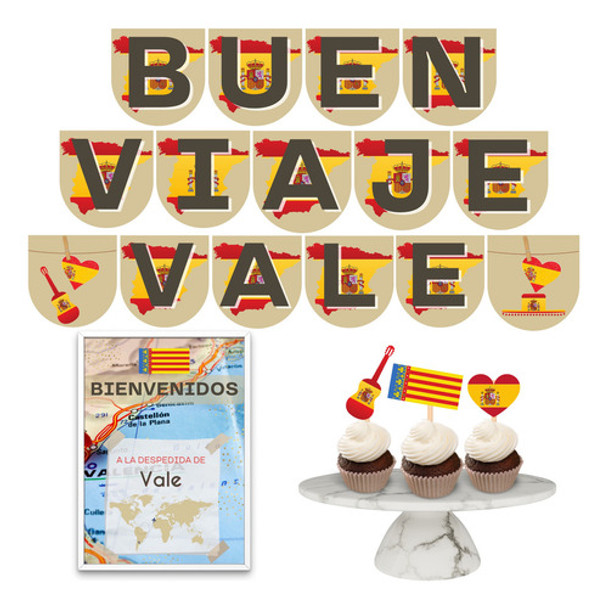 Kit Imprimible Buen Viaje Guirnalda Toppers España Valencia 0