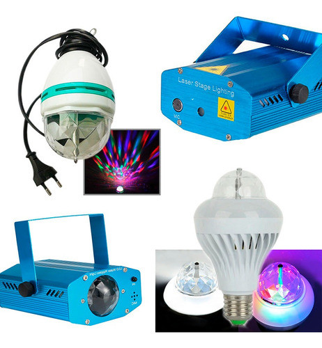 Combo Luces Dj Fiestas Efectos Led Foco Laser Audiorítmico 0